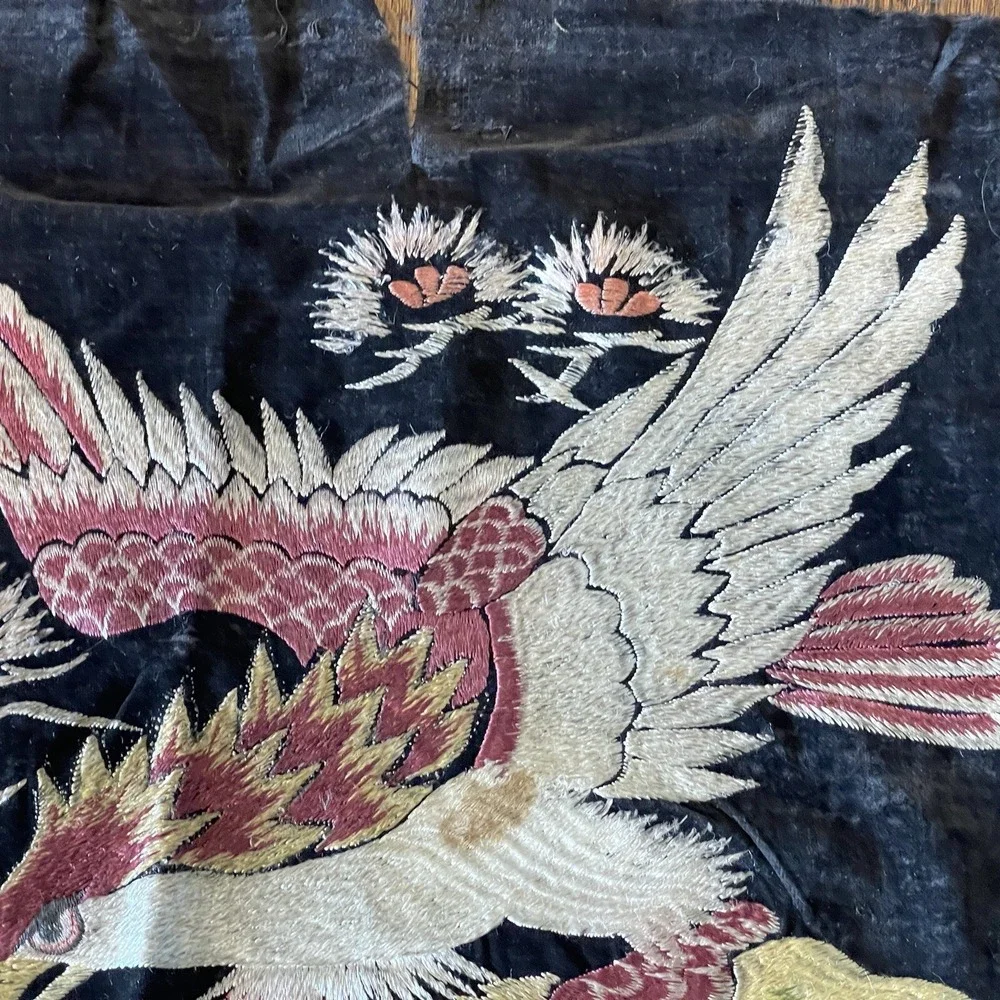 Embroidery Panel Eagle On Antique Black Velvet 15